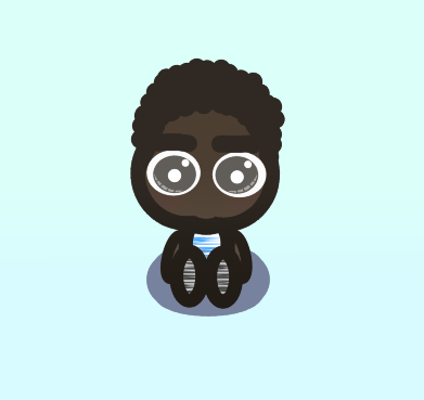 A cute character of EbenAP with a over sized head and a small body.
